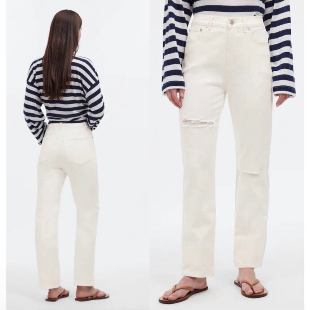 madewell 90s straight jean tile white rips no651 women size 27